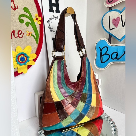 Wilsons Leather Colorful Patchwork Hobo Bag - Picture 3 of 10